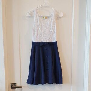 white and blue dress